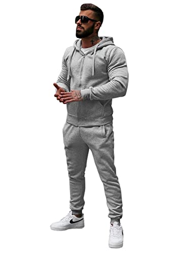 OZONEE Herren 2-Teilig Set Kapuzenpullover + Jogginghose Jogginganzug Sweatjacke Trainingshose Trainingsanzug Sportanzug Freizeitanzug Sport Anzug Tracksuit Fitnessanzug 777/9484DR/2 GRAU L von OZONEE