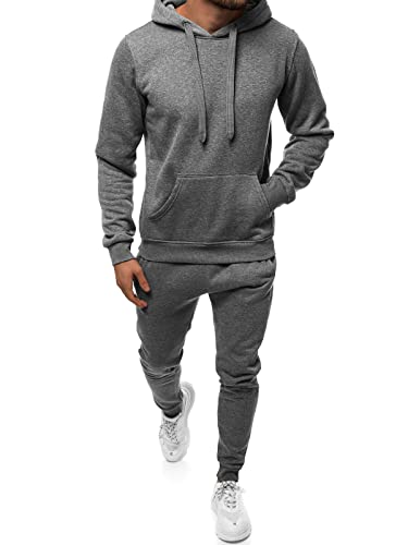 OZONEE Herren 2-Teilig Set Kapuzenpullover + Jogginghose Jogginganzug Sweatjacke Trainingshose Trainingsanzug Sportanzug Freizeitanzug Sport Anzug Tracksuit Fitnessanzug JS/68C10381Z/2 DUNKELGRAU XXL von OZONEE