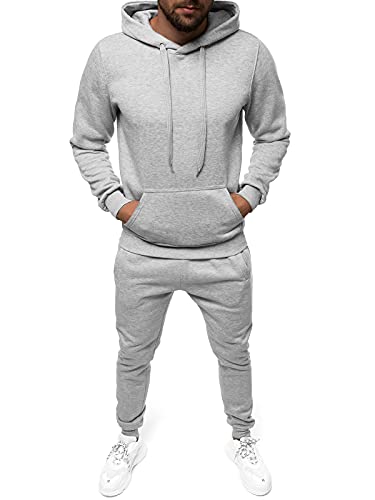 OZONEE Herren 2-Teilig Set Kapuzenpullover + Jogginghose Jogginganzug Sweatjacke Trainingshose Trainingsanzug Sportanzug Freizeitanzug Sport Anzug Tracksuit Fitnessanzug JS/68C10381Z/2 GRAU XXL von OZONEE