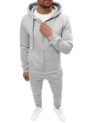 OZONEE Herren 2-Teilig Set Kapuzenpullover + Jogginghose Jogginganzug Sweatjacke Trainingshose Trainingsanzug Sportanzug Freizeitanzug Sport Anzug Tracksuit Fitnessanzug JS/68C10386Z/2 GRAU L von OZONEE