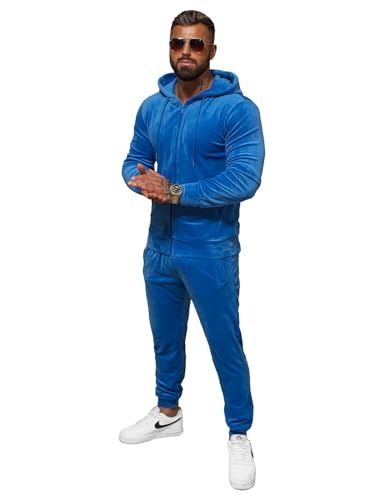 OZONEE Herren 2-Teilig Set Kapuzenpullover + Jogginghose Jogginganzug Sweatjacke Trainingshose Trainingsanzug Sportanzug Freizeitanzug Sport Anzug Tracksuit Fitnessanzug JS/8C1169Z/17 BLAU M von OZONEE