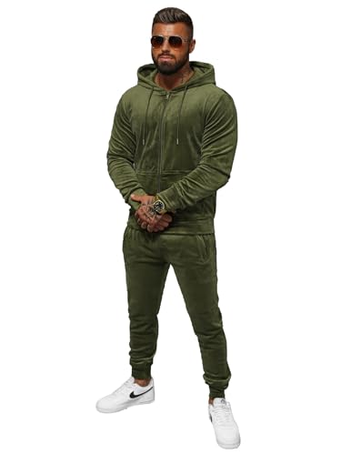 OZONEE Herren 2-Teilig Set Kapuzenpullover + Jogginghose Jogginganzug Sweatjacke Trainingshose Trainingsanzug Sportanzug Freizeitanzug Sport Anzug Tracksuit Fitnessanzug JS/8C1169Z/29 Khaki M von OZONEE