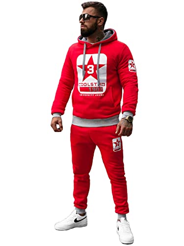 OZONEE Herren 2-Teilig Set Kapuzenpullover + Jogginghose Jogginganzug Sweatjacke Trainingshose Trainingsanzug Sportanzug Freizeitanzug Sport Anzug Tracksuit Fitnessanzug JS/8C59Z/18 ROT M von OZONEE