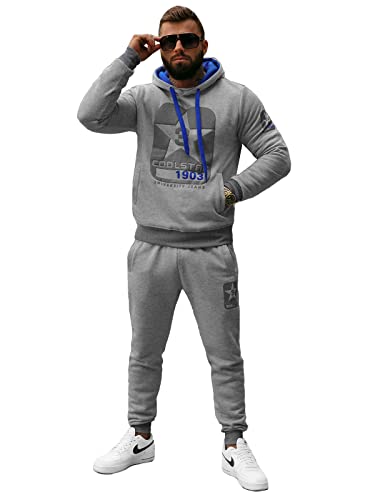 OZONEE Herren 2-Teilig Set Kapuzenpullover + Jogginghose Jogginganzug Sweatjacke Trainingshose Trainingsanzug Sportanzug Freizeitanzug Sport Anzug Tracksuit Fitnessanzug JS/8C59Z/2 GRAU L von OZONEE