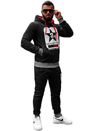 OZONEE Herren 2-Teilig Set Kapuzenpullover + Jogginghose Jogginganzug Sweatjacke Trainingshose Trainingsanzug Sportanzug Freizeitanzug Sport Anzug Tracksuit Fitnessanzug JS/8C59Z/3 SCHWARZ 2XL von OZONEE