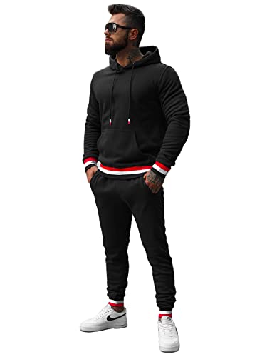 OZONEE Herren 2-Teilig Set Kapuzenpullover + Jogginghose Jogginganzug Sweatjacke Trainingshose Trainingsanzug Sportanzug Freizeitanzug Sport Anzug Tracksuit Fitnessanzug JS/8C60Z SCHWARZ 2XL von OZONEE