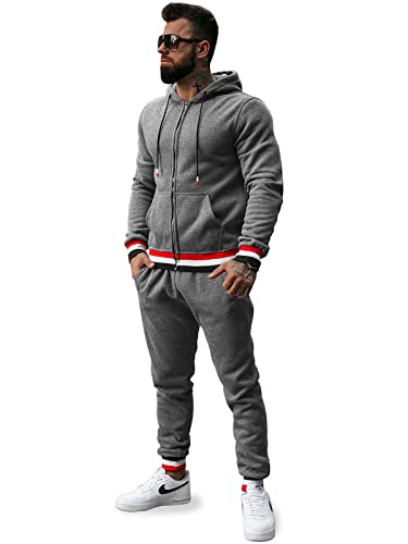 OZONEE Herren 2-Teilig Set Kapuzenpullover + Jogginghose Jogginganzug Sweatjacke Trainingshose Trainingsanzug Sportanzug Freizeitanzug Sport Anzug Tracksuit Fitnessanzug JS/8C65Z/5 DUNKELGRAU L von OZONEE