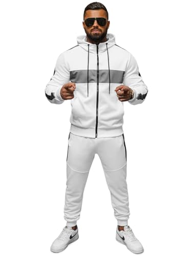 OZONEE Herren 2-Teilig Set Kapuzenpullover + Jogginghose Jogginganzug Sweatjacke Trainingshose Trainingsanzug Sportanzug Freizeitanzug Sport Anzug Tracksuit Fitnessanzug JS/8C8115Z/1 WEIß XXL von OZONEE