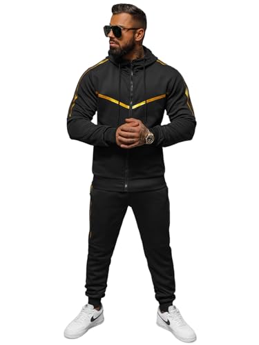 OZONEE Herren 2-Teilig Set Kapuzenpullover + Jogginghose Jogginganzug Sweatjacke Trainingshose Trainingsanzug Sportanzug Freizeitanzug Sport Anzug Tracksuit Fitnessanzug JS/8C8117Z/3 SCHWARZ L von OZONEE