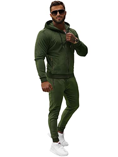 OZONEE Herren 2-Teilig Set Kapuzenpullover + Jogginghose Jogginganzug Sweatjacke Trainingshose Trainingsanzug Sportanzug Freizeitanzug Sport Anzug Tracksuit Fitnessanzug O/12137Z Khaki L von OZONEE