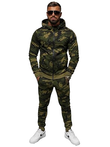 OZONEE Herren 2-Teilig Set Kapuzenpullover + Jogginghose Jogginganzug Sweatjacke Trainingshose Trainingsanzug Sportanzug Freizeitanzug Sport Anzug Tracksuit Fitnessanzug O/8B159Z/29 GRÜN M von OZONEE