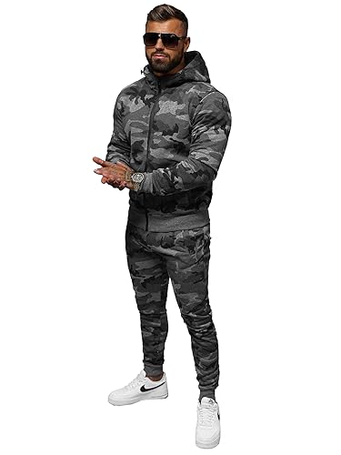 OZONEE Herren 2-Teilig Set Kapuzenpullover + Jogginghose Jogginganzug Sweatjacke Trainingshose Trainingsanzug Sportanzug Freizeitanzug Sport Anzug Tracksuit Fitnessanzug O/8B159Z/5 DUNKELGRAU L von OZONEE