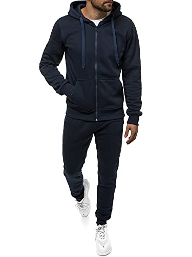 OZONEE Herren 2-Teilig Set Kapuzenpullover + Jogginghose Jogginganzug Sweatjacke Trainingshose Trainingsanzug Sportanzug Freizeitanzug Sport Anzug Tracksuit Fitnessanzug SET/XWJS2008Z/25 DUNKELBLAU L von OZONEE