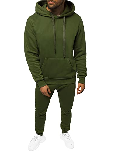 OZONEE Herren 2-Teilig Set Kapuzenpullover + Jogginghose Jogginganzug Sweatjacke Trainingshose Trainingsanzug Sportanzug Freizeitanzug Sport Anzug Tracksuit Fitnessanzug SET/XWJS2009Z/29 Khaki L von OZONEE