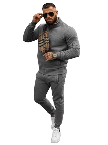 OZONEE Herren 2-Teilig Set Sweatshirt + Jogginghose Jogginganzug Pullover Trainingshose Trainingsanzug Sportanzug Freizeitanzug Sport Anzug Tracksuit Fitnessanzug 777/5276DR/5 DUNKELGRAU XL von OZONEE
