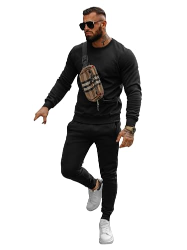 OZONEE Herren 2-Teilig Set Sweatshirt + Jogginghose Jogginganzug Pullover Trainingshose Trainingsanzug Sportanzug Freizeitanzug Sport Anzug Tracksuit Fitnessanzug JS/68C10380Z/3 SCHWARZ L von OZONEE