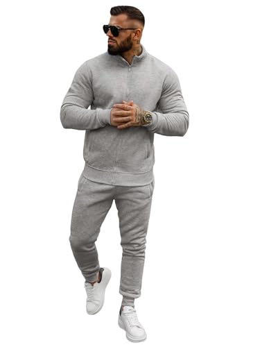 OZONEE Herren 2-Teilig Set Sweatshirt + Jogginghose Jogginganzug Pullover Trainingshose Trainingsanzug Sportanzug Freizeitanzug Sport Anzug Tracksuit Fitnessanzug JS/68C10385Z/2 GRAU XL von OZONEE