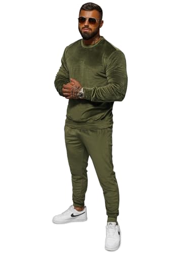 OZONEE Herren 2-Teilig Set Sweatshirt + Jogginghose Jogginganzug Pullover Trainingshose Trainingsanzug Sportanzug Freizeitanzug Sport Anzug Tracksuit Fitnessanzug JS/8C1167Z/29 Khaki XXL von OZONEE