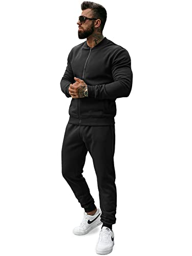 OZONEE Herren 2-Teilig Set Sweatshirt + Jogginghose Jogginganzug Pullover Trainingshose Trainingsanzug Sportanzug Freizeitanzug Sport Anzug Tracksuit Fitnessanzug JS/8C76Z/3 SCHWARZ 2XL von OZONEE