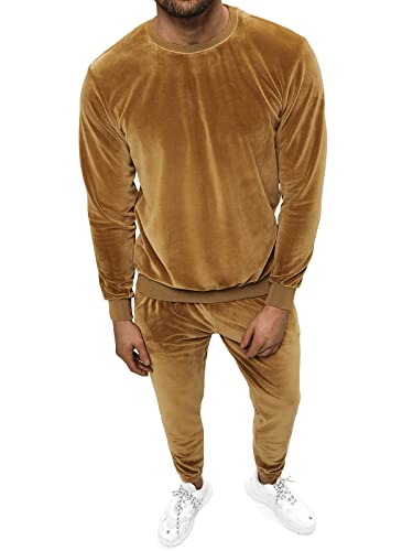 OZONEE Herren 2-Teilig Set Sweatshirt + Jogginghose Jogginganzug Pullover Trainingshose Trainingsanzug Sportanzug Freizeitanzug Sport Anzug Tracksuit Fitnessanzug O/12130Z Camel L von OZONEE