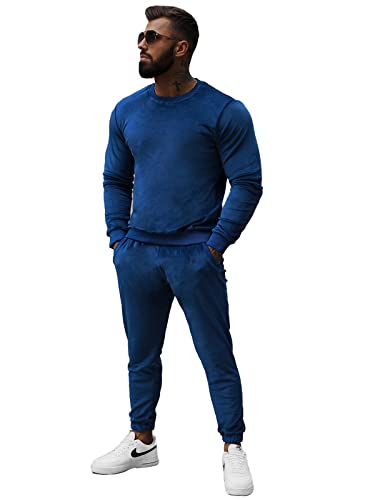 OZONEE Herren 2-Teilig Set Sweatshirt + Jogginghose Jogginganzug Pullover Trainingshose Trainingsanzug Sportanzug Freizeitanzug Sport Anzug Tracksuit Fitnessanzug O/12138Z DUNKELBLAU M von OZONEE