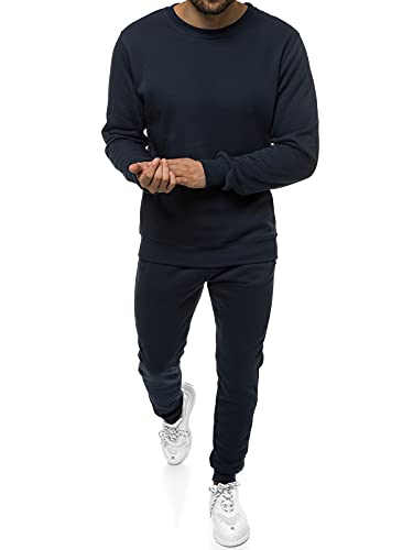 OZONEE Herren 2-Teilig Set Sweatshirt + Jogginghose Jogginganzug Pullover Trainingshose Trainingsanzug Sportanzug Freizeitanzug Sport Anzug Tracksuit Fitnessanzug SET/XWJS2001Z/25 DUNKELBLAU L von OZONEE