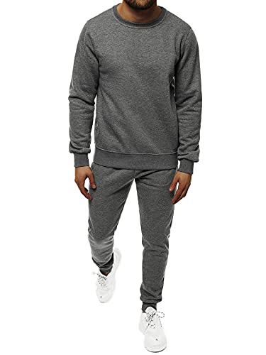 OZONEE Herren 2-Teilig Set Sweatshirt + Jogginghose Jogginganzug Pullover Trainingshose Trainingsanzug Sportanzug Freizeitanzug Sport Anzug Tracksuit Fitnessanzug SET/XWJS2001Z/5 DUNKELGRAU L von OZONEE