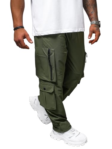 OZONEE Herren Cargohose Baggy Loose Fit Relaxed Taschen Cargo Hose Ranger Outdoorhose Stoffhose Weitem Bein Casual O/PS5527Z Khaki L von OZONEE