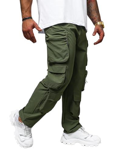 OZONEE Herren Cargohose Baggy Loose Fit Relaxed Taschen Cargo Hose Ranger Outdoorhose Stoffhose Weitem Bein Casual O/PS5528Z Khaki L von OZONEE