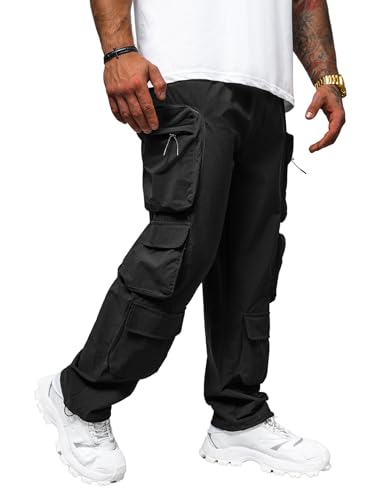 OZONEE Herren Cargohose Baggy Loose Fit Relaxed Taschen Cargo Hose Ranger Outdoorhose Stoffhose Weitem Bein Casual O/PS5528Z SCHWARZ S von OZONEE