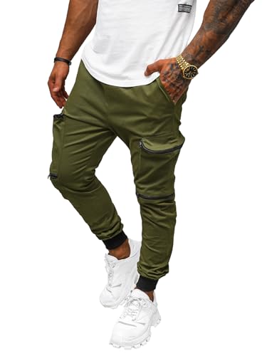 OZONEE Herren Chino Hose Chinos Lang Stoffhose Jogger Chinohose Pants Cargohose Cargo Freizeithose Arbeitshose Sporthose Slim Fit Regular Casual Stretch Taschen 777/4492S Khaki L von OZONEE