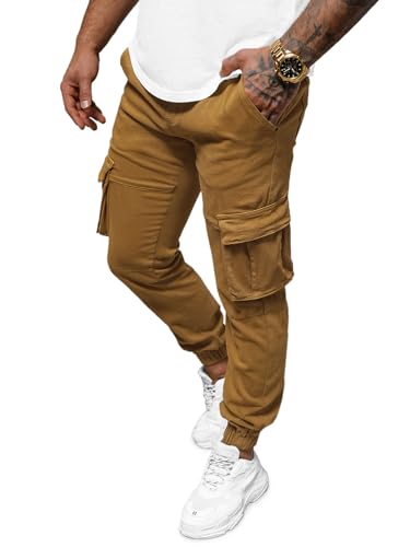 OZONEE Herren Chino Hose Chinos Lang Stoffhose Jogger Chinohose Pants Cargohose Cargo Freizeithose Arbeitshose Sporthose Slim Fit Regular Casual Stretch Taschen 777/6372SKSZ DUNKELCAMEL L von OZONEE