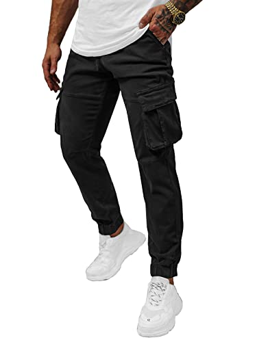 OZONEE Herren Chino Hose Chinos Lang Stoffhose Jogger Chinohose Pants Cargohose Cargo Freizeithose Arbeitshose Sporthose Slim Fit Regular Casual Stretch Taschen NB/MP0105NZ SCHWARZ M von OZONEE