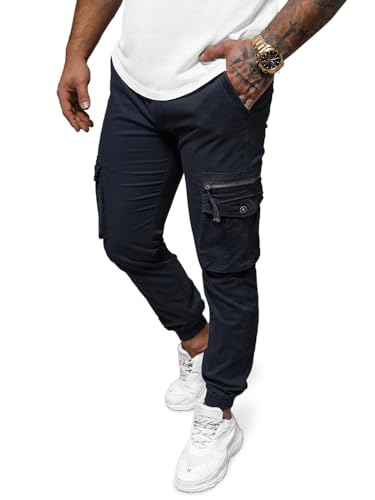 OZONEE Herren Chino Hose Chinos Lang Stoffhose Jogger Chinohose Pants Cargohose Cargo Freizeithose Arbeitshose Sporthose Slim Fit Regular Casual Stretch Taschen NB/MP0201BSZ DUNKELBLAU S von OZONEE