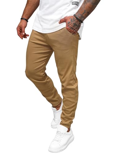 OZONEE Herren Chino Hose Chinos Lang Stoffhose Jogger Chinohose Pants Cargohose Cargo Freizeithose Arbeitshose Sporthose Slim Fit Regular Casual Stretch Taschen O/1405SPZ Camel M von OZONEE