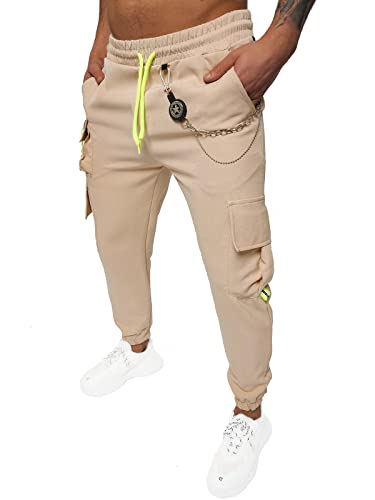 OZONEE Herren Chino Hose Chinos Lang Stoffhose Jogger Chinohose Pants Cargohose Cargo Freizeithose Arbeitshose Sporthose Slim Fit Regular Casual Stretch Taschen O/CP149Z BEIGE S von OZONEE