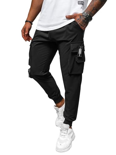 OZONEE Herren Chino Hose Chinos Lang Stoffhose Jogger Chinohose Pants Cargohose Cargo Freizeithose Arbeitshose Sporthose Slim Fit Regular Casual Stretch Taschen O/PS5520Z SCHWARZ L von OZONEE