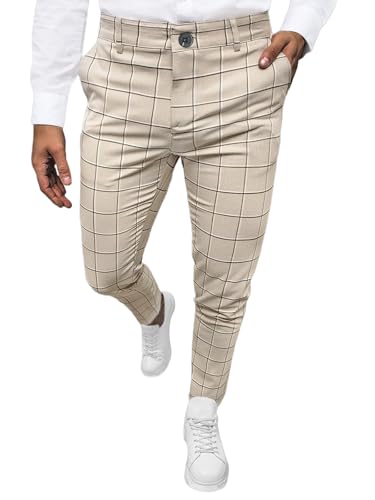 OZONEE Herren Chino Hose Chinos Stoffhose Chinohose Anzughose Anzug Herrenhose Röhrenhose Pants Elegant Business Slim Fit Regular Klassisch Classic Basic 777/3245S BEIGE W32 von OZONEE