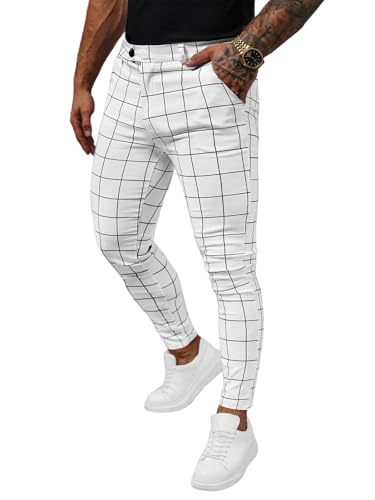 OZONEE Herren Chino Hose Chinos Stoffhose Chinohose Anzughose Anzug Herrenhose Röhrenhose Pants Elegant Business Slim Fit Regular Klassisch Classic Basic 777/3360S WEIß 2XL von OZONEE
