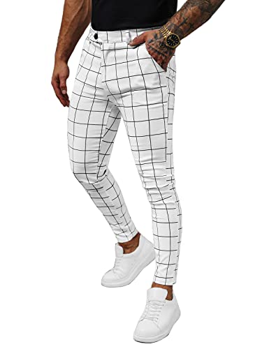 OZONEE Herren Chino Hose Chinos Stoffhose Chinohose Anzughose Anzug Herrenhose Röhrenhose Pants Elegant Business Slim Fit Regular Klassisch Classic Basic 777/3360S WEIß L von OZONEE