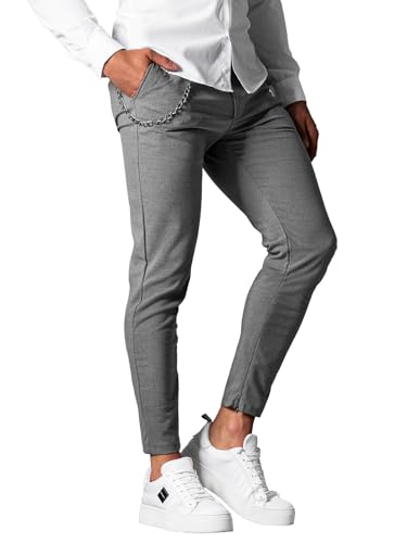 OZONEE Herren Chino Hose Chinos Stoffhose Chinohose Anzughose Anzug Herrenhose Röhrenhose Pants Elegant Business Slim Fit Regular Klassisch Classic Basic 777/3684S DUNKELGRAU W32 von OZONEE