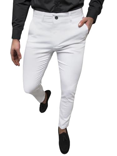 OZONEE Herren Chino Hose Chinos Stoffhose Chinohose Anzughose Anzug Herrenhose Röhrenhose Pants Elegant Business Slim Fit Regular Klassisch Classic Basic 777/4525S WEIß W32 von OZONEE