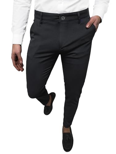 OZONEE Herren Chino Hose Chinos Stoffhose Chinohose Anzughose Anzug Herrenhose Röhrenhose Pants Elegant Business Slim Fit Regular Klassisch Classic Basic 777/6820S SCHWARZ W31 von OZONEE