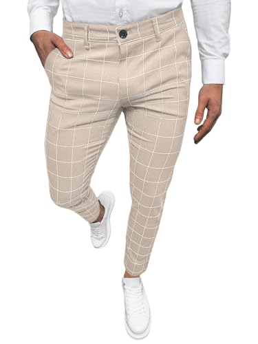 OZONEE Herren Chino Hose Chinos Stoffhose Chinohose Anzughose Anzug Herrenhose Röhrenhose Pants Elegant Business Slim Fit Regular Klassisch Classic Basic 777/7032S BEIGE W31 von OZONEE