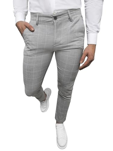 OZONEE Herren Chino Hose Chinos Stoffhose Chinohose Anzughose Anzug Herrenhose Röhrenhose Pants Elegant Business Slim Fit Regular Klassisch Classic Basic 777/7032S GRAU W32 von OZONEE