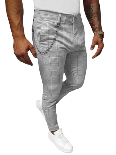 OZONEE Herren Chino Hose Chinos Stoffhose Chinohose Anzughose Anzug Herrenhose Röhrenhose Pants Elegant Business Slim Fit Regular Klassisch Classic Basic 777/7107S GRAU W30 von OZONEE