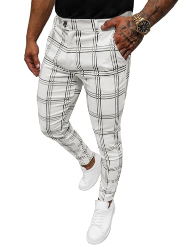 OZONEE Herren Chino Hose Chinos Stoffhose Chinohose Anzughose Anzug Herrenhose Röhrenhose Pants Elegant Business Slim Fit Regular Klassisch Classic Basic 777/7215S WEIß L von OZONEE