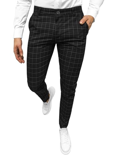 OZONEE Herren Chino Hose Chinos Stoffhose Chinohose Anzughose Anzug Herrenhose Röhrenhose Pants Elegant Business Slim Fit Regular Klassisch Classic Basic 777/8225S SCHWARZ W32 von OZONEE