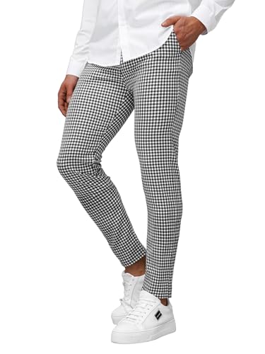 OZONEE Herren Chino Hose Chinos Stoffhose Chinohose Anzughose Anzug Herrenhose Röhrenhose Pants Elegant Business Slim Fit Regular Klassisch Classic Basic 777/8440S SCHWARZ-WEIẞ W32 von OZONEE