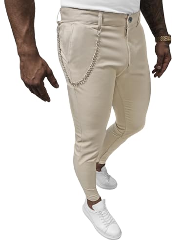 OZONEE Herren Chino Hose Chinos Stoffhose Chinohose Anzughose Anzug Herrenhose Röhrenhose Pants Elegant Business Slim Fit Regular Klassisch Classic Basic DJ/3300Z BEIGE W32 von OZONEE